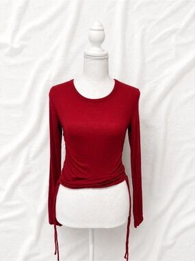 Aeropostale Long Sleeve Red Side-Tie Ribbed Top